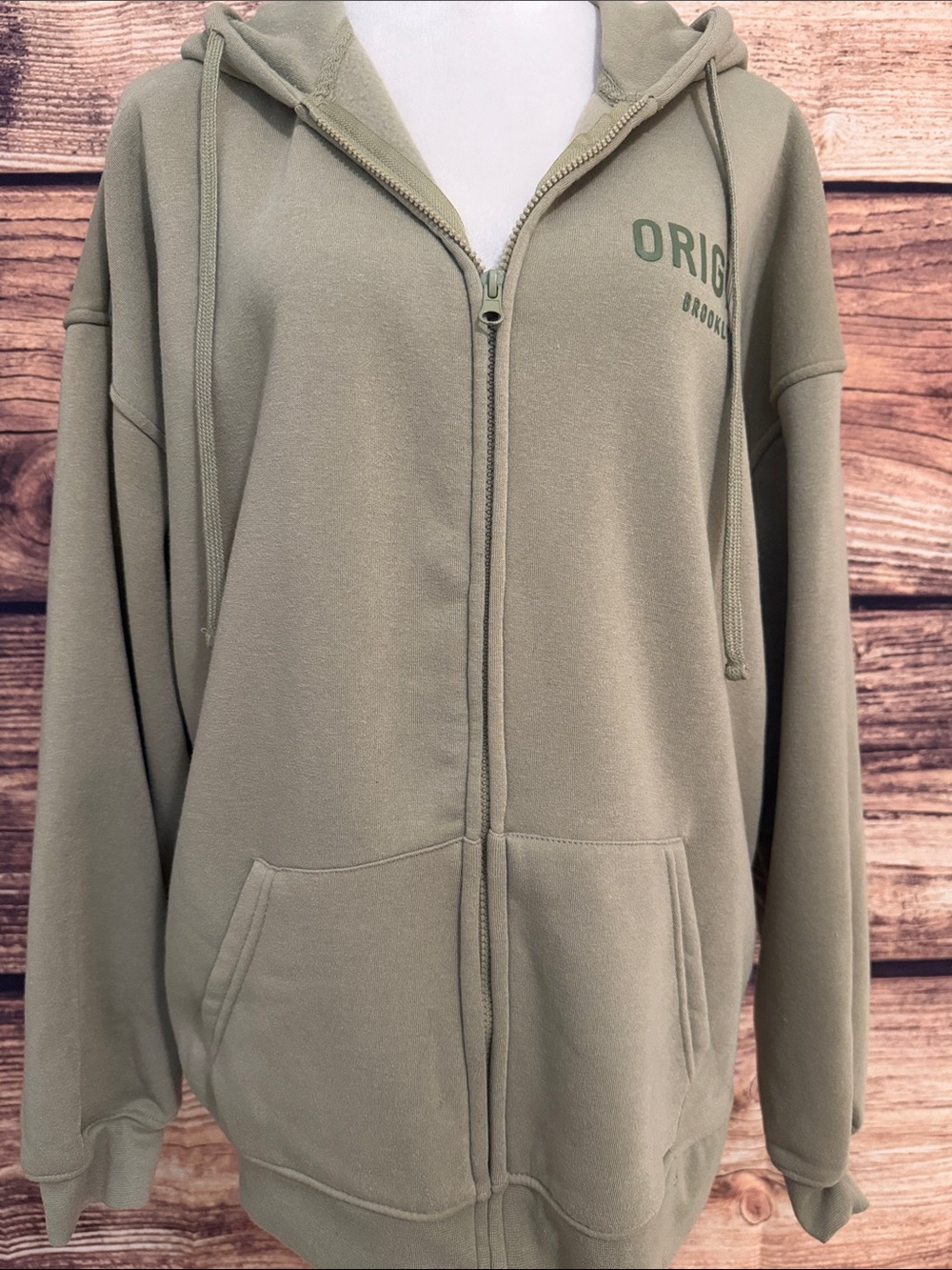 Orig. Olive Full-Zip Hooded Sweatshirt with Pockets